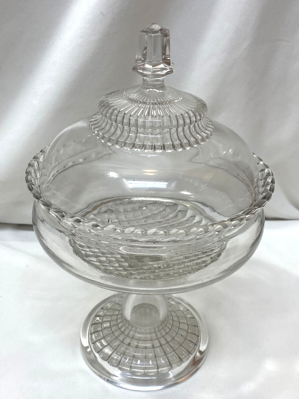 Large C1880s Antique EAPG Footed Glass Compote with Lid 11"
